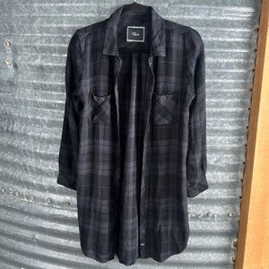 Large black and gray flannel button down shirt
